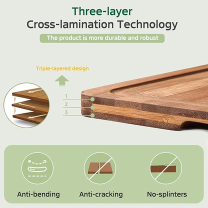 Bamboo Cutting Boards for Kitchen(Set of 3), Wood Cutting Board with Wood Storage Stand, Charcuterie & Chopping Board for Vegetables and Meat, with Deep Juice Groove, Ideal Kitchen Gifts - Image 6