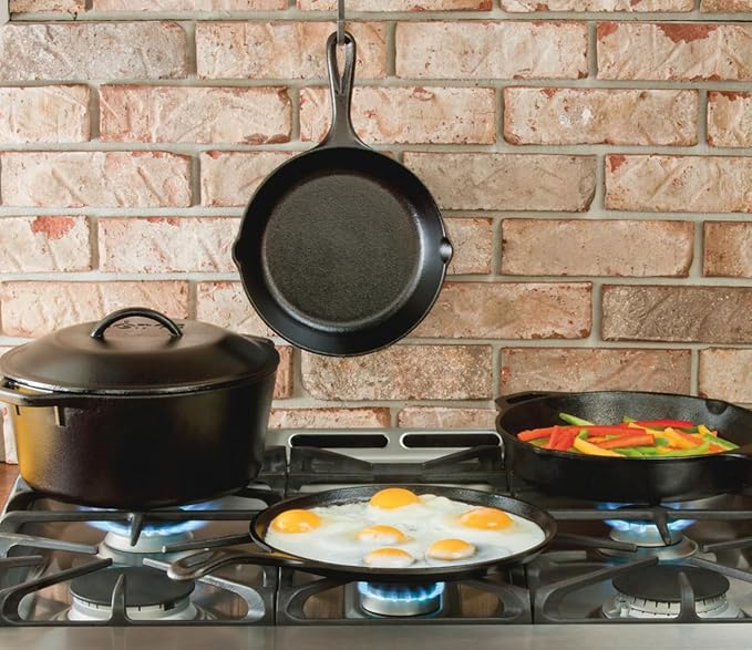 Lodge Cast Iron Set - 5-Piece Set - Pre-Seasoned Kitchen Set - Skillets, Griddle & Dutch Oven Included - PFAS-Free Non-Toxic Cookware - Image 8
