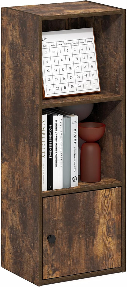 Furinno LUDER Book Shelf, 3-Tier Bookshelf with Open Shelf, Standing Bookcase with 1 Door Cabinet, 9.3 x 12 x 31.5, for Organization and Storage, for Living Room, Bedroom, Home Office, Amber Pine by Furinno-FitsYourSpaceFitsYourBudget