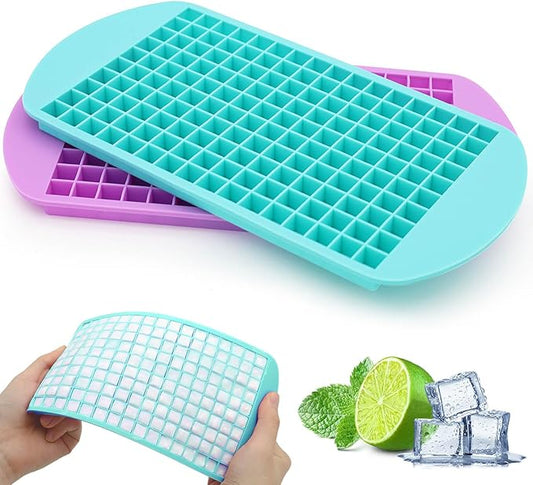 Mini Ice Cube Trays Set of 2-160 Small Ice Cubes Silicone Mold for Whiskey, Cocktails, Water Bottles - BPA Free Flexible & Stackable Ice Maker (Cyan&Purple) by Jisile