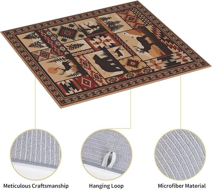 Western Wildlife Geometric Dish Drying Mat for Kitchen Counter, 16" x 18" Absorbent Microfiber Foldable Drying Pad for Dishes, Absorption, Washable, Decorative Rustic Kitchen Mat for Sink, Home Decor