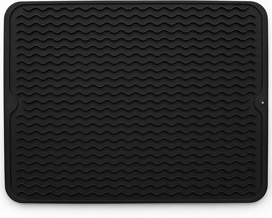 Silicone Drying Mat 16 × 12 – Black Non-Slip Sink Mat for Kitchen Counter, Heat-Resistant Food-Grade Dish Pad, Easy-Clean Multipurpose Drawer Liner (Black, 16'' x 12'')
