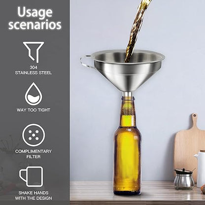 Stainless Steel Funnels for Kitchen Use, Kitchen Metal Funnel Set with Strainer Stainless Steel Funnels for Filling Bottles, Food Grade Funnel Set of 3 Transfer for Liquids Spices - Image 5