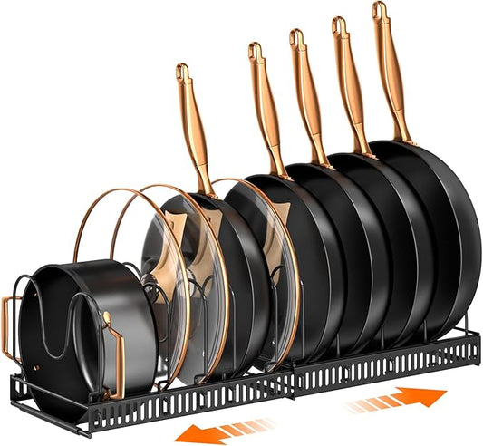MUDEELA Pots and Pans Organizer Rack for under Cabinet, Expandable 11.81''-22.85'' Pot Lid Kitchen Cabinet Organizer Holder with 10 Adjustable Compartment Cutting Board Organizer for Pan Lid, Bakeware by MUDEELA