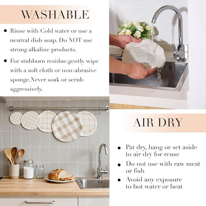 Tirphy 5-Size Reusable Bowl Covers for Bread Proofing - Beeswax Bowl Covers Reusable 4/6/8/10/12 Inch - Elastic Cotton Cloth Sourdough Cover - Shower Caps for Sourdough Bread (Simple style)