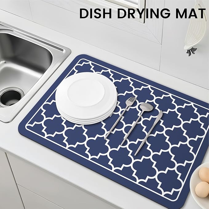 WISELIFE Dish Drying Mat Super Absorbent Drying Mat Large Dish Drying Mats for Kitchen Counter Easy Clean Dish Mat Kitchen Drying Mat16"x 24" Stylish Blue - Image 7