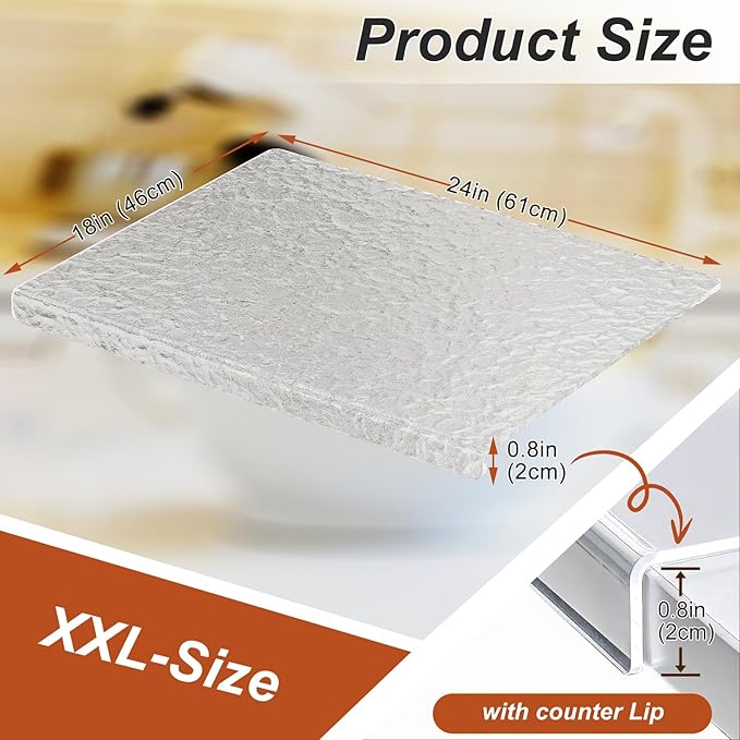 JJL Acrylic Cutting Board with Counter Lip, Anti-Slip, 24 x 18 Inches, Texture, Perfect for Cutting Bread, Meat, and Vegetables, Ideal Choice for Kitchen Countertop Décor