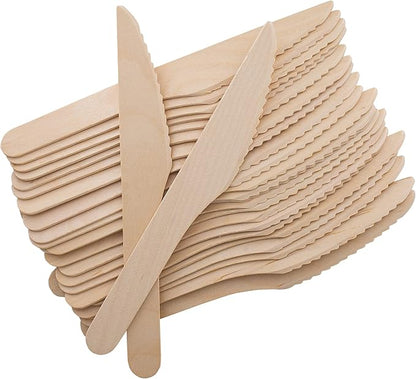Disposable Wooden Forks -Pack of 100, 6.5" Length-Biodegradable, Natural Wooden Utensils, Great for Parties,Camping,Weddings&Dinner Events (Knives) by REERAA