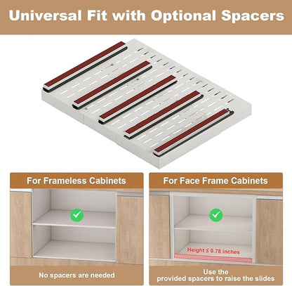 Pull out Cabinet Organizer,Expandable Width(23"-31"),Depth(17"-24") with 5 Rails,Roll out Drawers,No Drill Adjustable Slide out Shelves for Kitchen,Pantry,for Both Lip and Lip-Free Cabinets,White(1PC) - Image 7