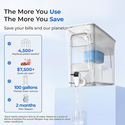 Waterdrop Slim Alkaline Water Filter Dispenser, 35-Cup, Large Capacity, 100-Gallon Long-Life, Faster Filtration, Reduces Chlorine, PFOA/PFOS and More, BPA Free, White (with 1 Filter) - Image 6