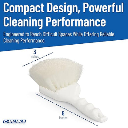 SPARTA Flo-Pac 8" Utility Scrub Brush with 2" Nylon Bristles, Plastic Pistol Grip Handle, Commercial Handheld Cleaning Brush, White