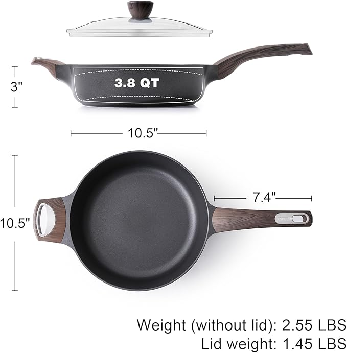 SENSARTE Nonstick Frying Pan Skillet with Lid, 10.5 Inch Deep Frying Pan, 3.8 Qt Non Stick Saute Pan with Cover, Induction Pan, Healthy Non Toxic Cooking Pan with Helper Handle, PFOA PFOS Free - Image 6