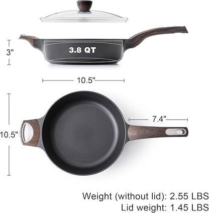 SENSARTE Nonstick Frying Pan Skillet with Lid, 10.5 Inch Deep Frying Pan, 3.8 Qt Non Stick Saute Pan with Cover, Induction Pan, Healthy Non Toxic Cooking Pan with Helper Handle, PFOA PFOS Free - Image 6