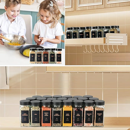 Spice Jars with Label，4oz Glass Spice Bottles With Shaker Lids，Seasoning Containers with Funnel, Chalk Pen for Cabinet，Drawer，Rack (Black, 36) - Image 8