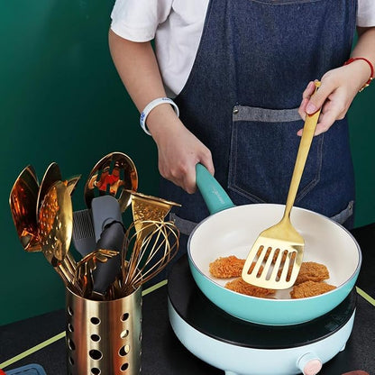 Gold Spatulas, Berglander Slotted Turner Titanium Gold Plating, Metal Turner For Cooking, Kitchen Barbecue Spatulas, Dishwasher Safe, Easy to Clean - Image 6