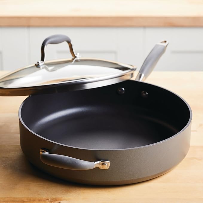 Anolon Advanced Home Hard Anodized Nonstick Sauté Pan with Helper Handle and Lid, 5 Quart - Moonstone - Image 9