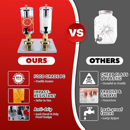 2-Gallon Drink Dispenser with Stainless Steel Drip Tray - Party Beverage Juice Lemonade Iced Tea Water Dispenser for Church Events, Catering, Family Gatherings & Outdoor (GOLD)