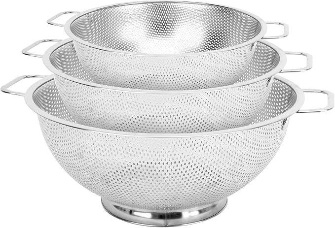 3PCS Colander for Kitchen, 3QT & 4QT & 5QT, Stainless Steel Colander Strainer with Handle for Fruits Vegetables Cooking Food, Dishwasher Safe by Kteniy