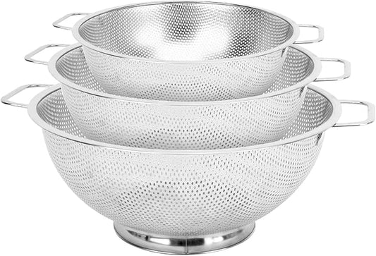 3PCS Colander for Kitchen, 3QT & 4QT & 5QT, Stainless Steel Colander Strainer with Handle for Fruits Vegetables Cooking Food, Dishwasher Safe by Kteniy