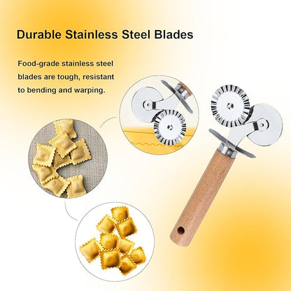 Pastry Double Cutter Wheel,2 Pack Pasta Cutter Wheel,Dual-Head Baking Tool for Home and Kitchen Use,Ravioli Cutter