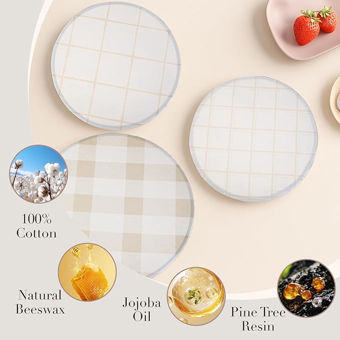 Tirphy Reusable Bowl Covers for Bread Proofing - Beeswax Bowl Covers Reusable 8/10/12 Inch - Elastic Cotton Cloth Sourdough Cover - Shower Caps for Sourdough Bread