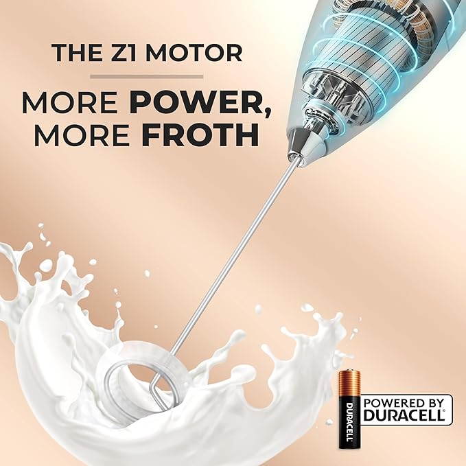 Zulay Kitchen Powerful Milk Frother Wand With 4 AA Duracell Batteries - Ultra Fast Handheld Drink Mixer - Electric Whisk Foam Maker for Coffee, Lattes, Cappuccino, Matcha & Creamer - Cloud - Image 4