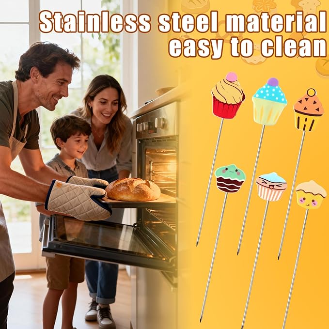 6pcs Cake Test for Baking, Durable Stainless Steel Cake Test Stick Baking Doneness Tester Sets Reusable Kitchen Bakery Tools for Cupcake Bread Muffin Supplies