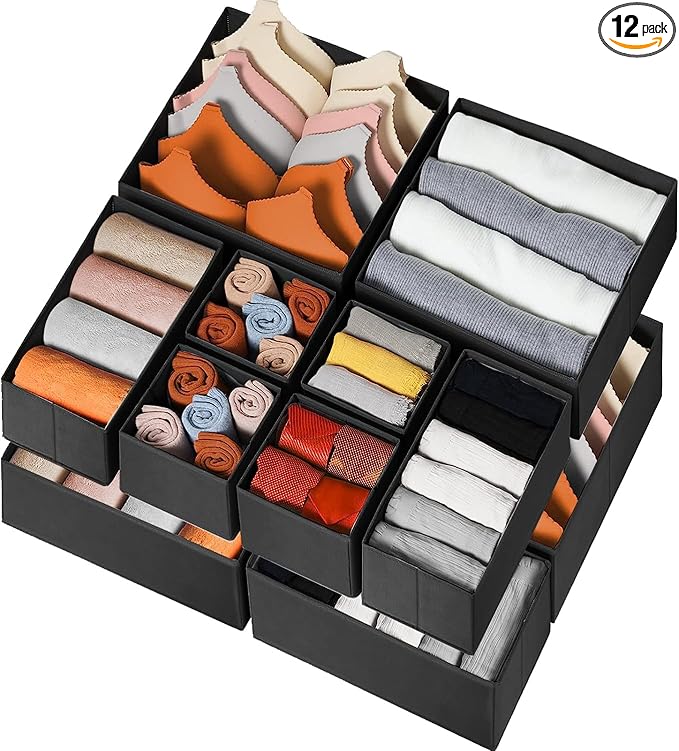 Criusia Drawer Organizer Clothes 12 Pack - Odorless Closet Organizers and Storage for Sock Underwear Bra - Dresser Organizador for Bedroom Organization -Nursery Drawer Divider Trays for Baby Clothes by Criusia