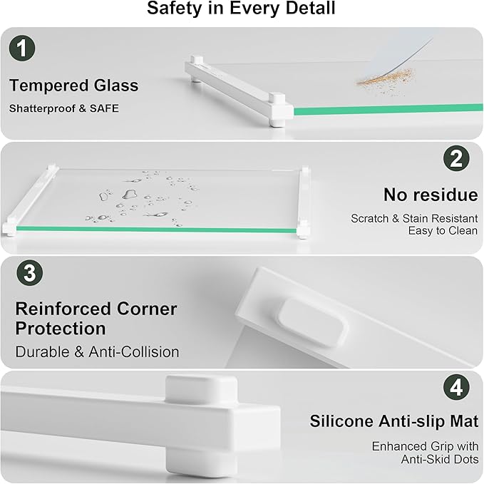 2Pcs Glass Cutting Boards for Kitchen(12x16" & 12x8"),Clear Tempered Glass Paired with White Silicone Grip,No Scratches/Microplastic-Free/Non Toxic,Excellent Gift for Mother's Day and Father's Day