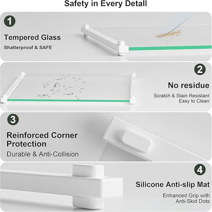 2Pcs Glass Cutting Boards for Kitchen(12x16" & 12x8"),Clear Tempered Glass Paired with White Silicone Grip,No Scratches/Microplastic-Free/Non Toxic,Excellent Gift for Mother's Day and Father's Day