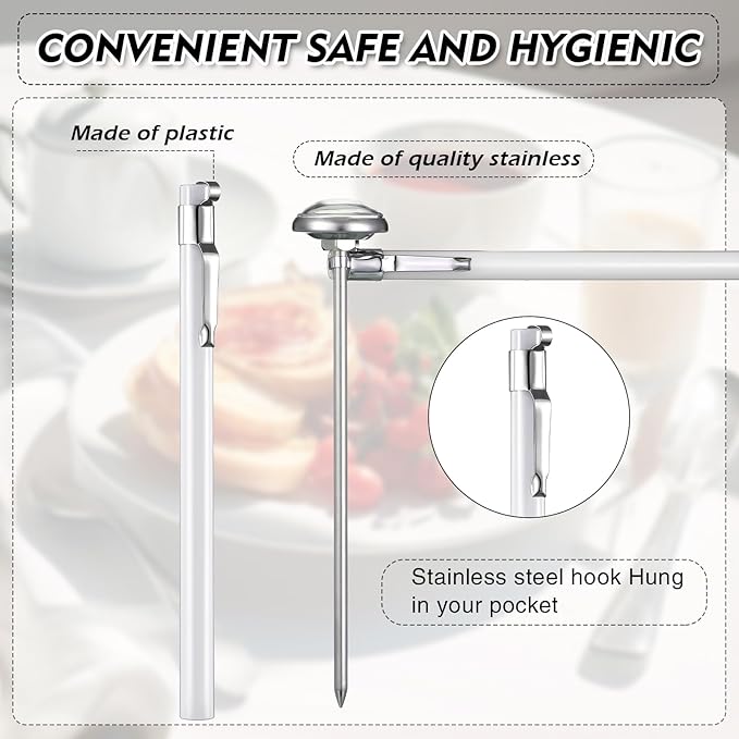 Xuhal 6 Pcs Stainless Steel Kitchen Thermometer with 5 Inch Long Stem 1 Inch Dial Thermometer Milk Frothing Food for Oven Probe Meat Grill BBQ Cooking Chocolate Water(White) - Image 3