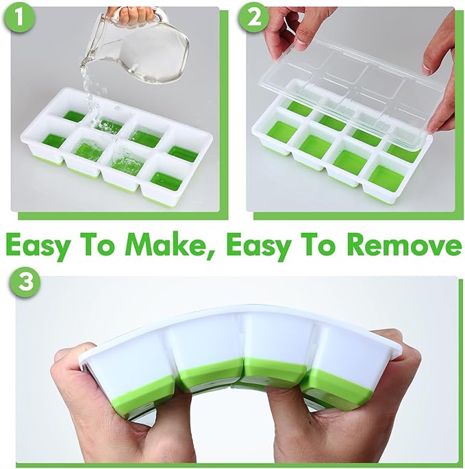 Large Ice Cube Trays with Lid, Jrisbo 2 Pack Stackable Silicone Ice Cube Molds for Freezer, Easy Release 16 Big Square Ice Trays for Whisky Cocktails (2 Black2 Gray) - Image 4