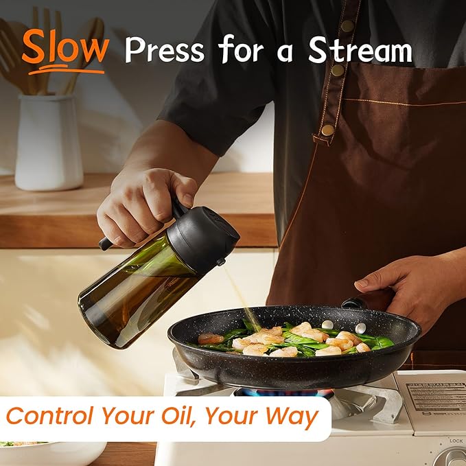 TrendPlain - Original 16oz/470ml Olive Oil Dispenser Bottle for Kitchen Gadgets and Air Fryer Accessories - Olive Oil Sprayer for Cooking w/Stickers - Black&Ash - Image 4