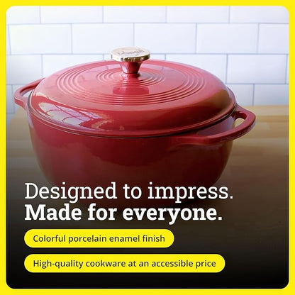 Lodge Essential Enamel Cast Iron Dutch Oven - Perfect for Bread Baking, Braising, Marinating & Slow Cooking - Features Moisture-Sealing Lid & Dual Handles - Kitchen Essentials - 6 Quarts - Cranberry - Image 6
