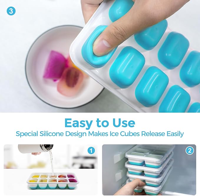 DOQAUS Ice Cube Tray with Lids - 4 Pack Stackable Silicone Ice Trays for Freezer, BPA & LFGB Safe, Easy Release for Kitchen, RV, Cocktail, Coffee, Soup & Food - Image 3