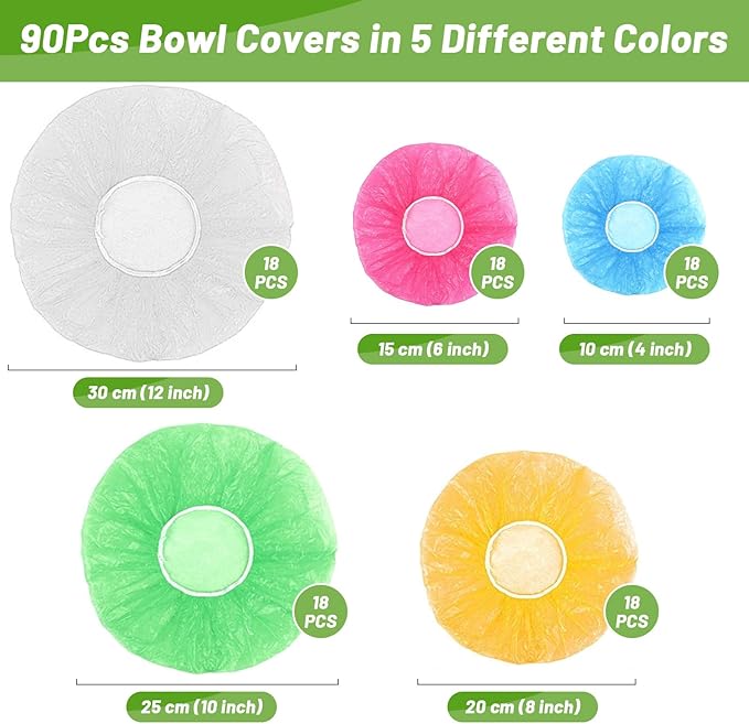 90Pcs Reusable Elastic Food Bowl Storage Covers, Sublaga Bowl Covers, Variety of 5 Translucent Stretchable Sizes and Colorful Dish Plate Covers, Alternative to foil, Plastic Wrap,BPA Free - Image 2