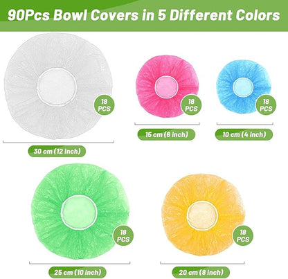 90Pcs Reusable Elastic Food Bowl Storage Covers, Sublaga Bowl Covers, Variety of 5 Translucent Stretchable Sizes and Colorful Dish Plate Covers, Alternative to foil, Plastic Wrap,BPA Free - Image 2