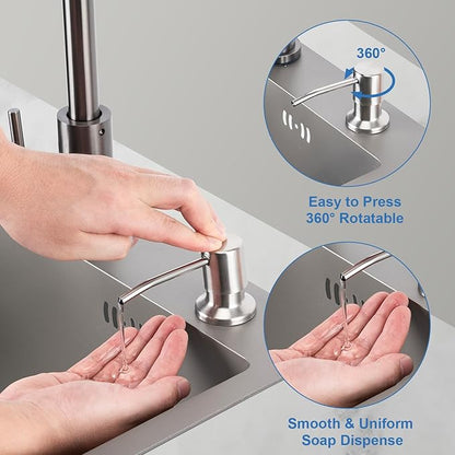 Husfunov Soap Dispenser for Kitchen Sink, Built in Sink Soap Dispenser (Brushed Nickel), Countertop Dish Soap Dispenser Stainless Steel Pump with 47" Extension Tube kit, No Need to Frequent Refills - Image 6