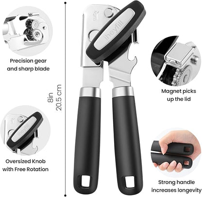 Manual Can Opener with Magnet Lid Lifter,Heavy Duty Handheld Tin Opener and Bottle Opener for Seniors with Smooth Edge Cut,Sharp Cutting Blade, Easy Turn Knob - Image 2