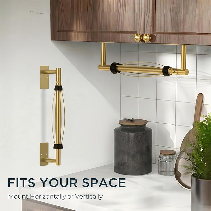 FORIOUS Paper Towel Holder Under Cabinet, Single Hand Operable with Adjustable Damping for Easy Tear, Adhesive or Drill Wall Mount, 304 Commercial Paper Towel Holder for Kitchen Bathroom, Brushed Gold - Image 2