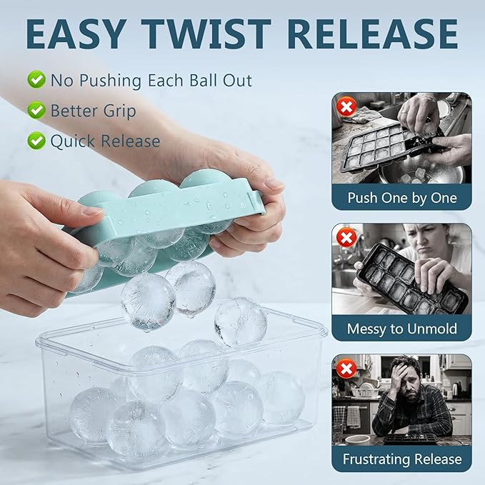 WIBIMEN Large Ice Cube Molds, Big Round Whiskey Ice Cube Trays for Freezer, Easy to Fill & Release, Whiskey Bourbon Cocktail(1.9In*6 Balls- Blue/2 Pack) - Image 3