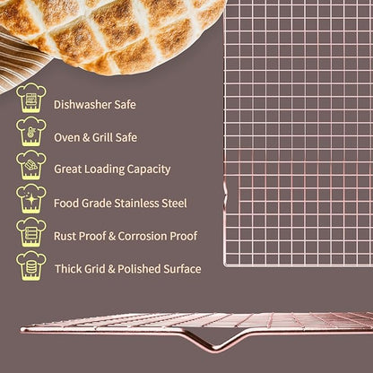 Briout Cooling Rack for Baking, 2-Pack 16x10 Inches Baking Rack, Thick Wire Cookie Rack for Cooking, Roasting, Grilling, Drying, Oven Safe, Fits Half Sheet Pan, Rose Gold - Image 2