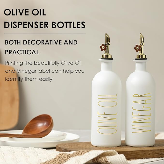 HOMCDALY 16oz Olive Oil Dispenser Bottles for Kitchen, Gold Oil&Vinegar Dispenser Set, Glass Oil Dispenser for Kitchen with Bamboo Tray | Set of 2 (16oz-P-Gold) - Image 7
