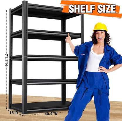 71" Hx35 Wx16 DMetal Garage Shelving-2500LBS 5 Tier Storage Shelves,Adjustable Heavy Duty Shelving Unit and Storage Large Rack,Utility Steel Shelf for Shop Warehouse Industrial Pantry Basement