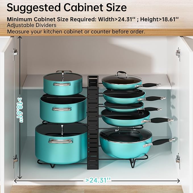 MUDEELA Pots and Pans Organizer Rack under Cabinet 16.61 Height, 8 Tiers Adjustable Pot Pan Rack with 3 DIY Methods, Pot Lid holder for Kitchen Cabinet Organizers and Storage - Image 2