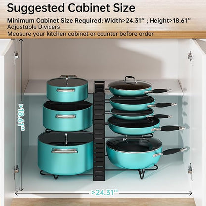 MUDEELA Pots and Pans Organizer Rack under Cabinet 16.61 Height, 8 Tiers Adjustable Pot Pan Rack with 3 DIY Methods, Pot Lid holder for Kitchen Cabinet Organizers and Storage - Image 2