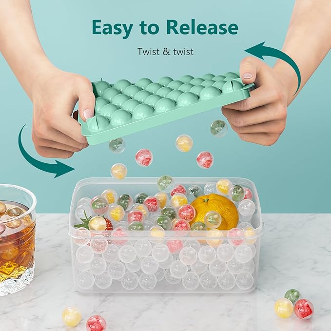 Optish 3 Pack Ice Trays for Freezer, 99 PCS Ice Cube Tray with Lid and Bin, Round Ice Cube Mold, Circle Ice Maker for Chilling Drinks (0.8 inch, Green) - Image 3