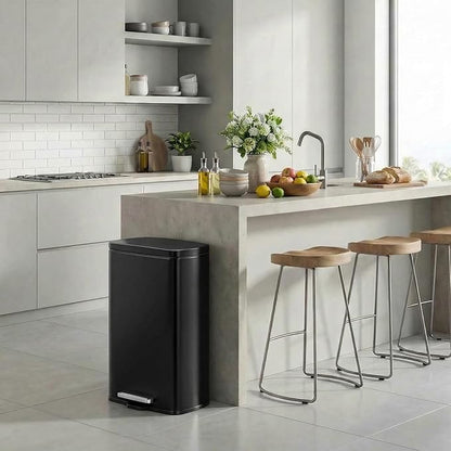 8 Gal Kitchen Trash Can, 30L Recycling or Garbage Bin, Brushed Stainless Steel Waste Basket, Soft&Quiet Close Dustbin, with Step-On Pedal, Removable Inner Bucket, for Home, Office, Living Room