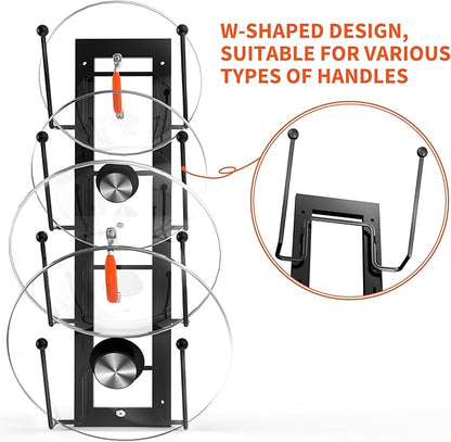 Cisily 8 Layers of Adjustable Pot Lid Organizer Rack for Cabinet Door/Wall，2Pack Lid Organizer Pots and Pans Holder for Kitchen Storage with No Drilling Adhesive 5.7 W“(Black) - Image 4