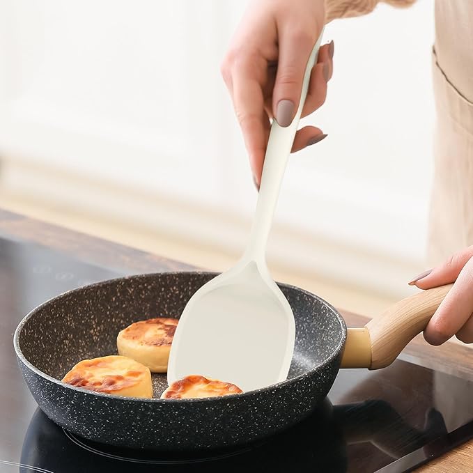 oannao Silicone Kitchen Utensils Set, 600°F Heat Resistant Silicone Cooking Utensils, Spatula, Spoon, Whisk, Tongs, Kitchen Gadgets for Nonstick Cookware, Dishwasher Safe BPA Free (Cream White) - Image 9